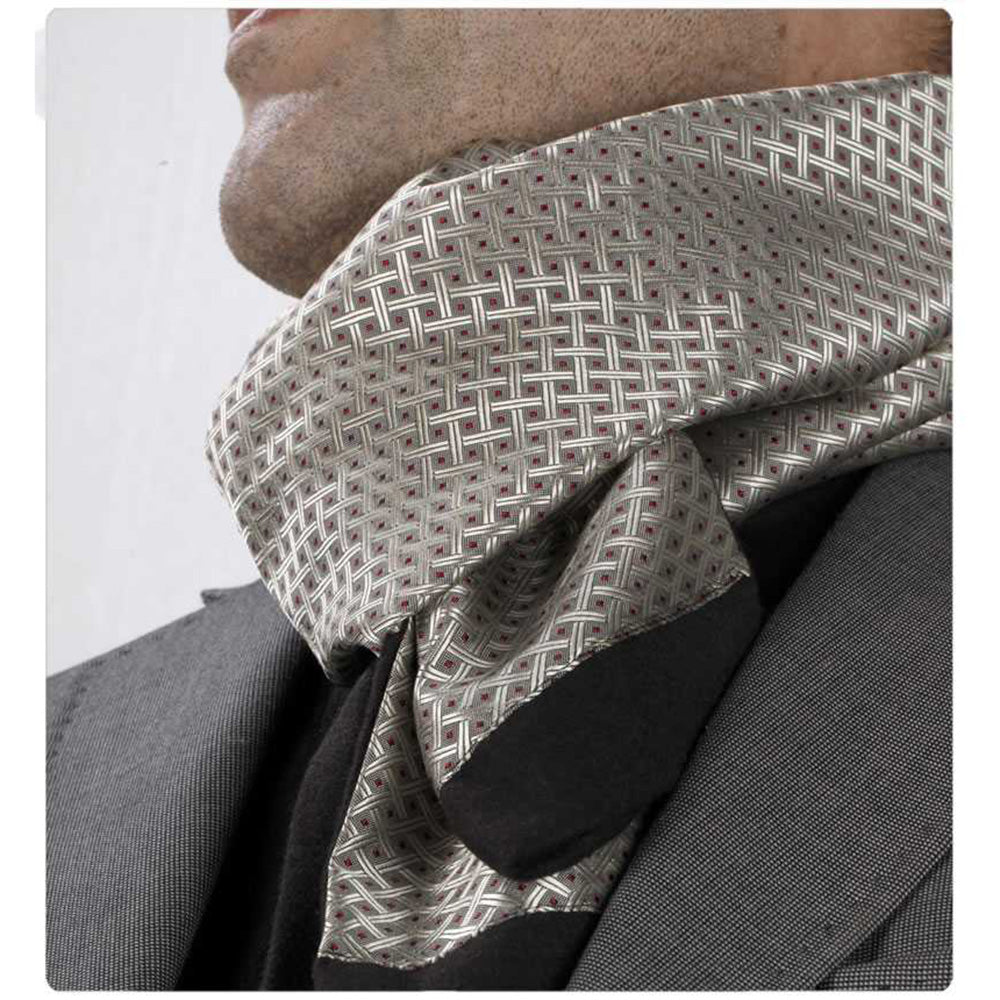 Elegant Metallic Cream Mens Silk Scarf - Designer neck scarf for winters - Amedeo Exclusive