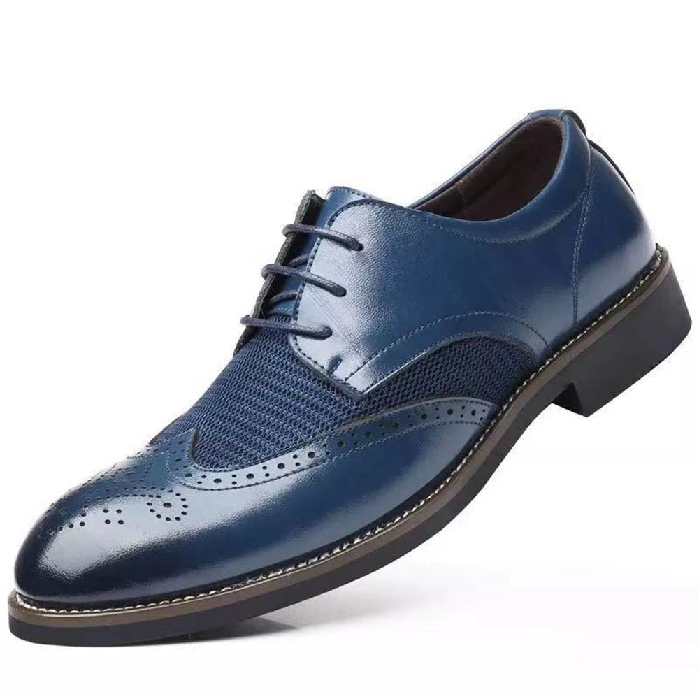 Men's Comfortable Walking Modern Leather Lace Up Oxford Dress Casual Shoes Blue - Amedeo Exclusive
