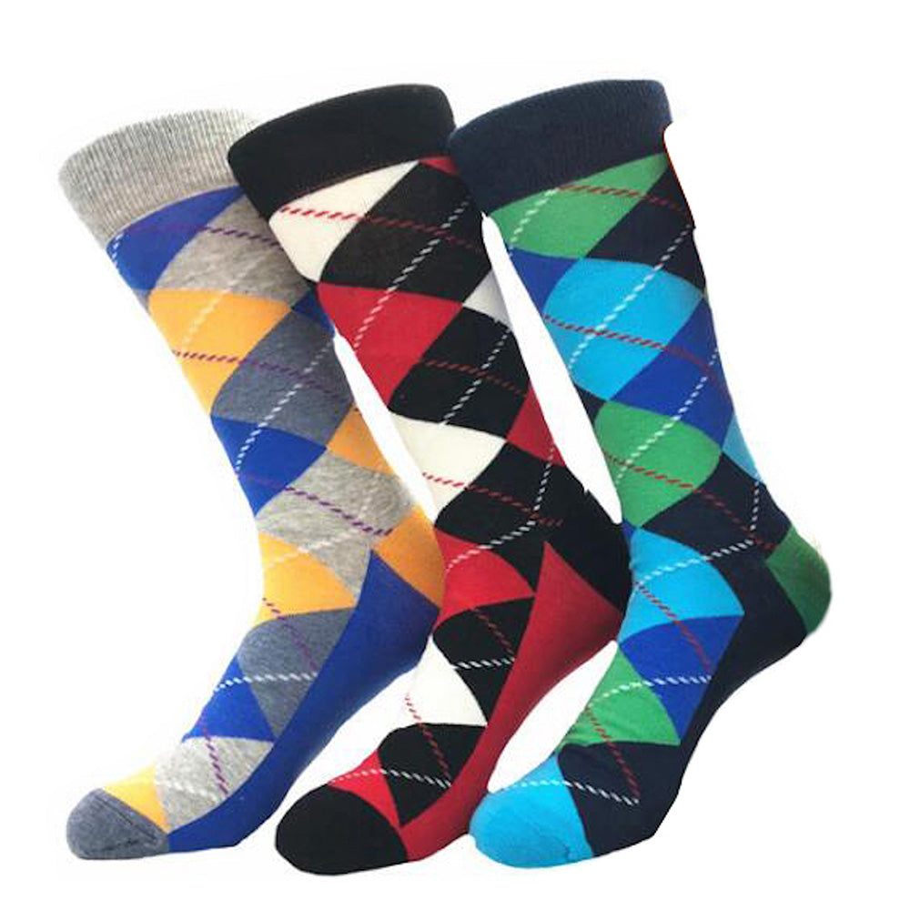 Men's Pattern Colorful 3pk Assorted Bundle Elastic Colorful Socks - Amedeo Exclusive