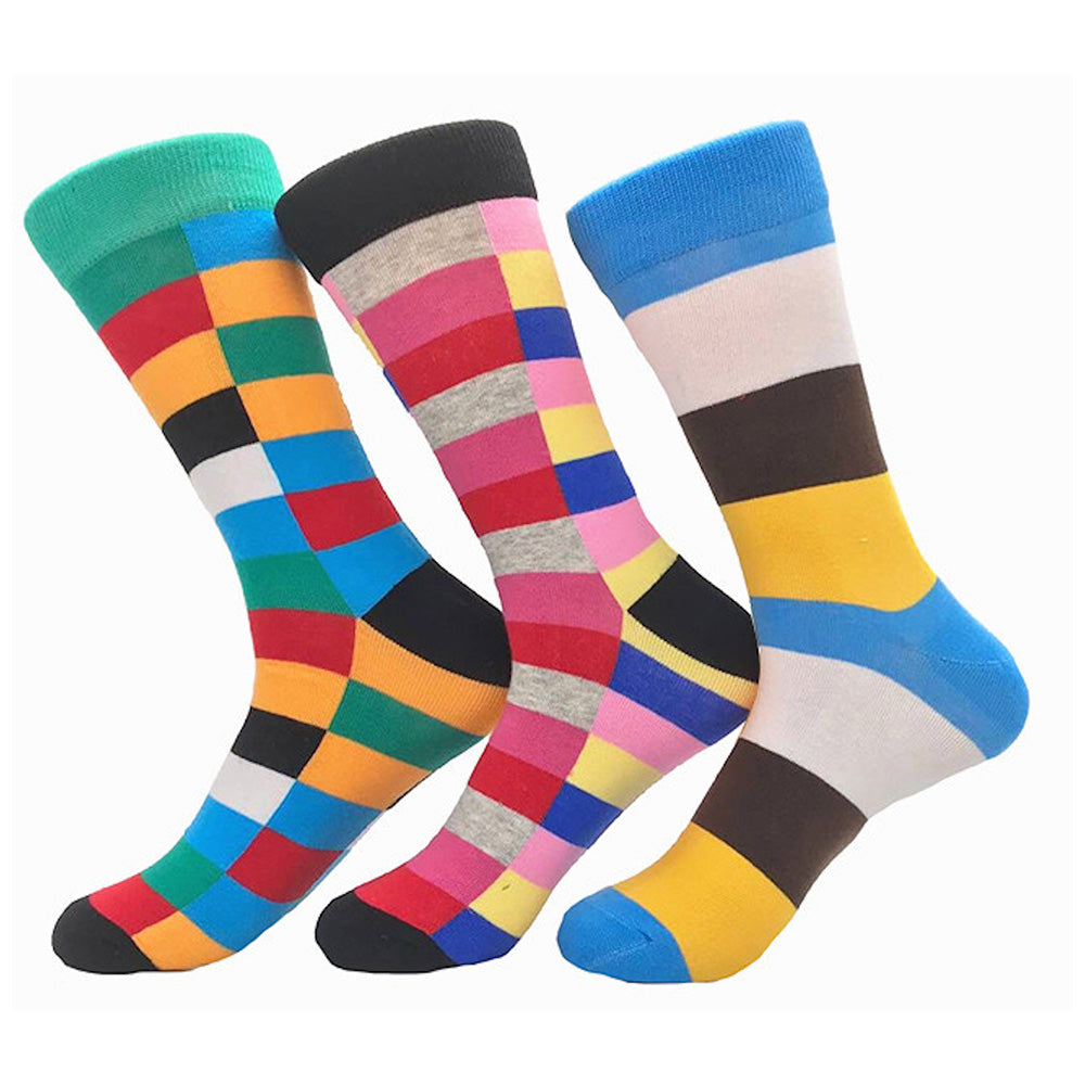 Men's Stripe Color 3pk Assorted Bundle Colorful Socks - Amedeo Exclusive