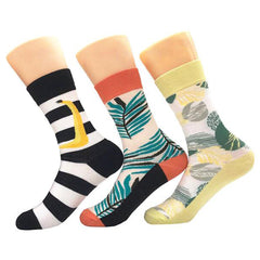 Men's Stripe Leaf Printed  Colorful Sock Assorted Bundle 3pk - Amedeo Exclusive
