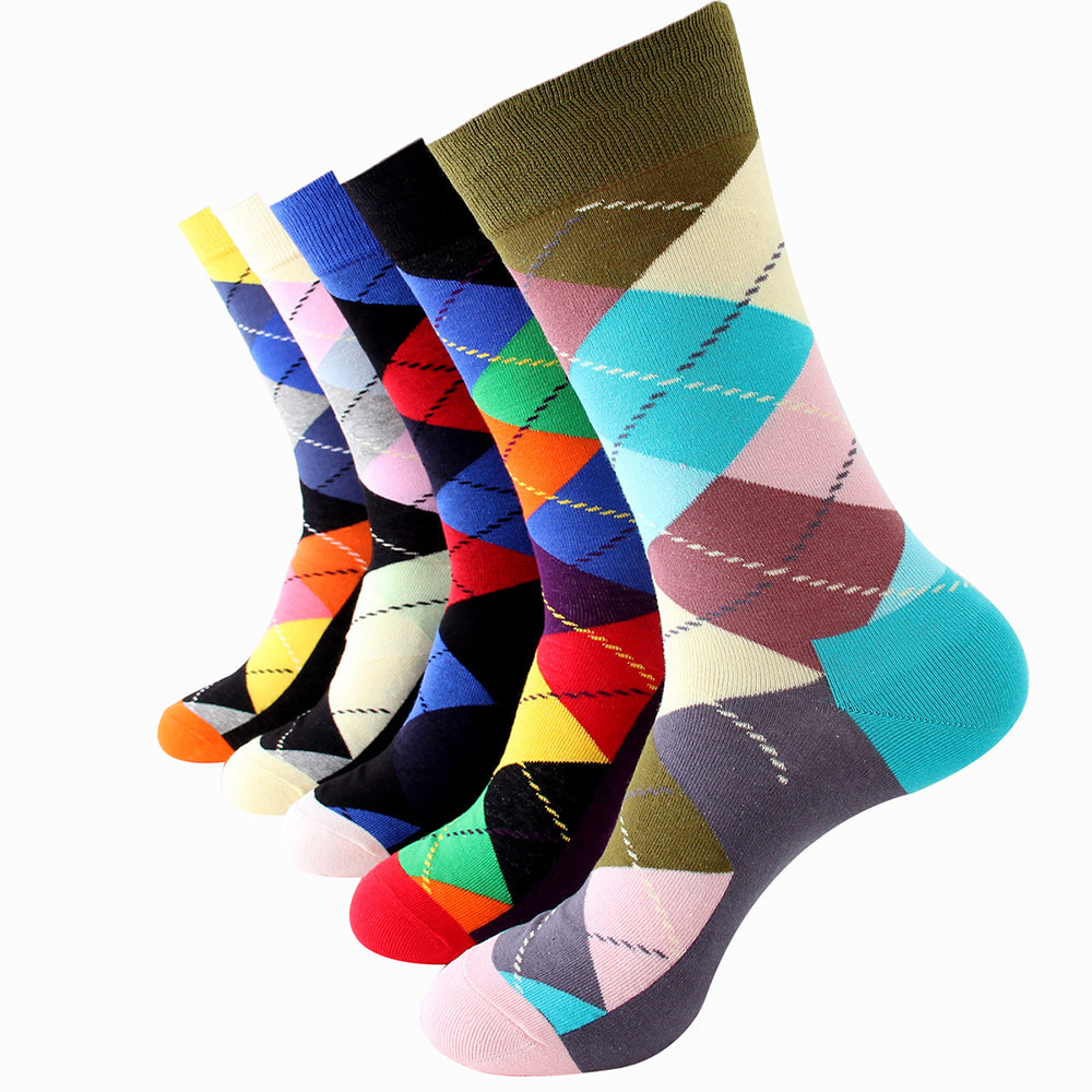 Men's Plain Five Color 5pk Assorted Bundle Soft Elastic Colorful Socks - Amedeo Exclusive