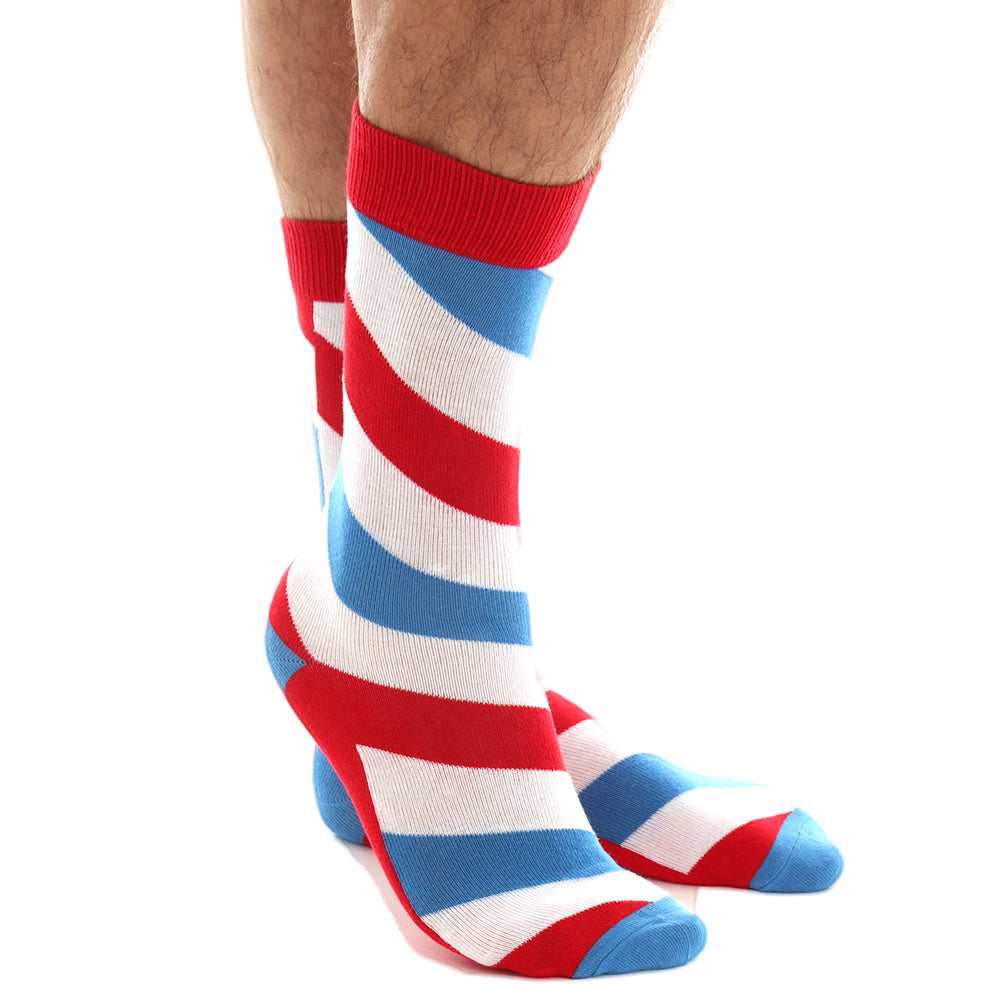 Men's Soft White Blue Red Stripe Socks - Amedeo Exclusive