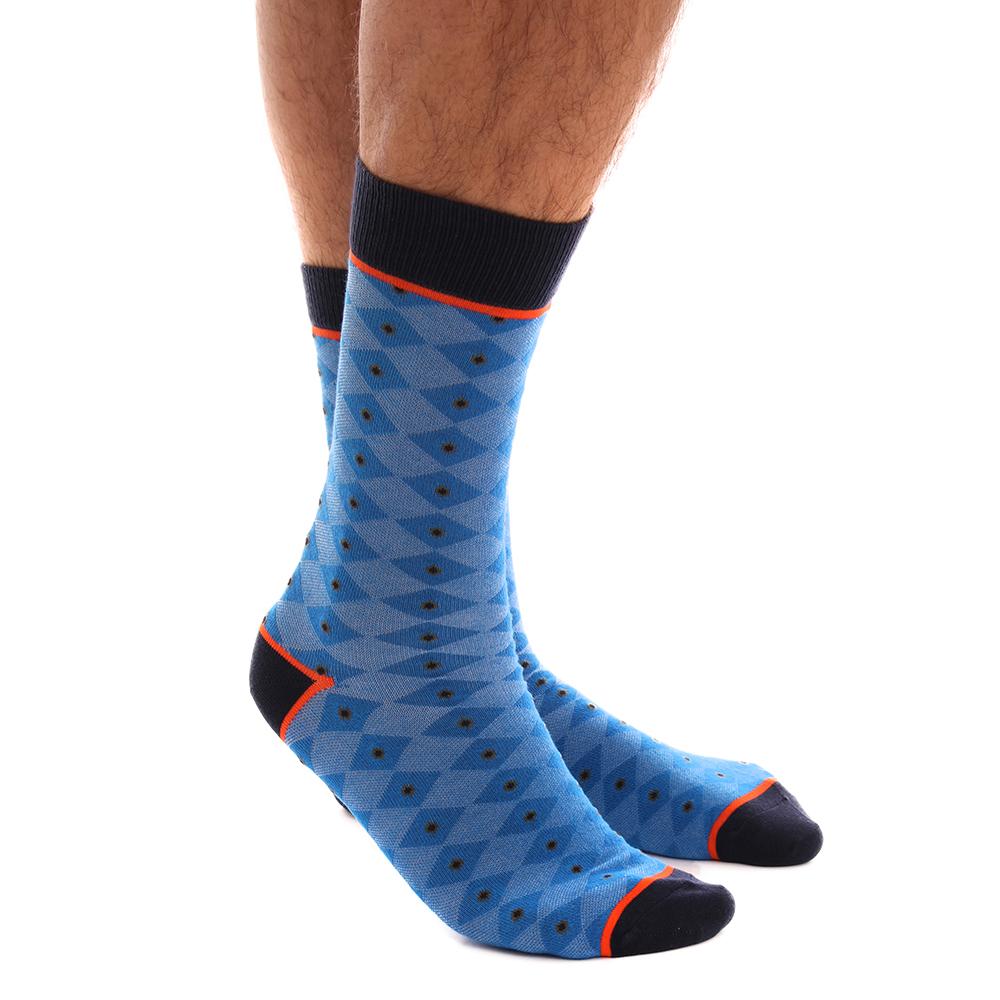 Blue Black Dots Mens Colorful Crew Socks - Premium Cotton Fun socks with Soft Elastic - 3 Pack - Amedeo Exclusive