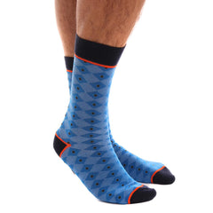 Blue Black Dots Mens Colorful Crew Socks - Premium Cotton Fun socks with Soft Elastic - 3 Pack - Amedeo Exclusive