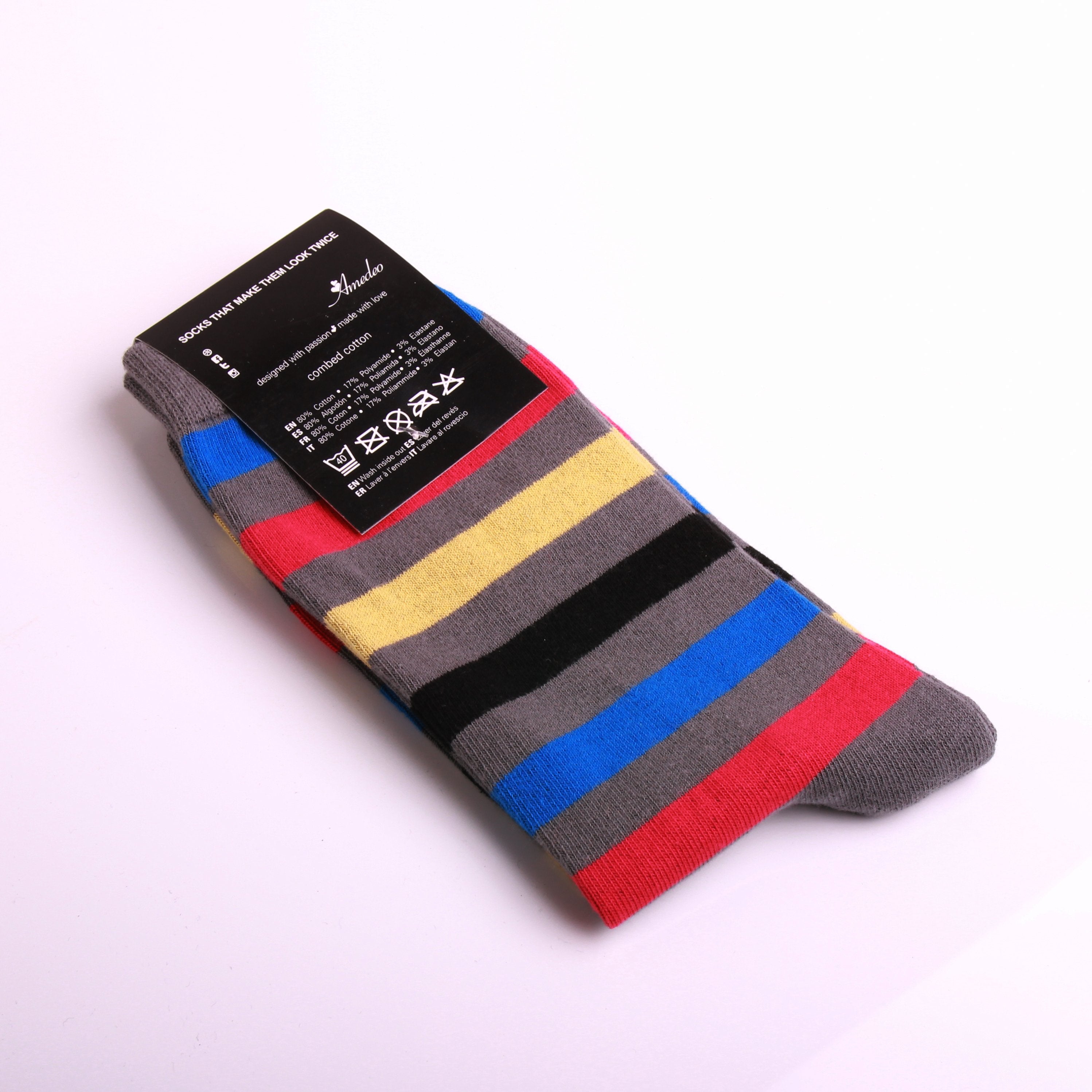 Amedeo Exclusive Men's Colorful Stripe Dark Grey Soft Socks - Amedeo Exclusive