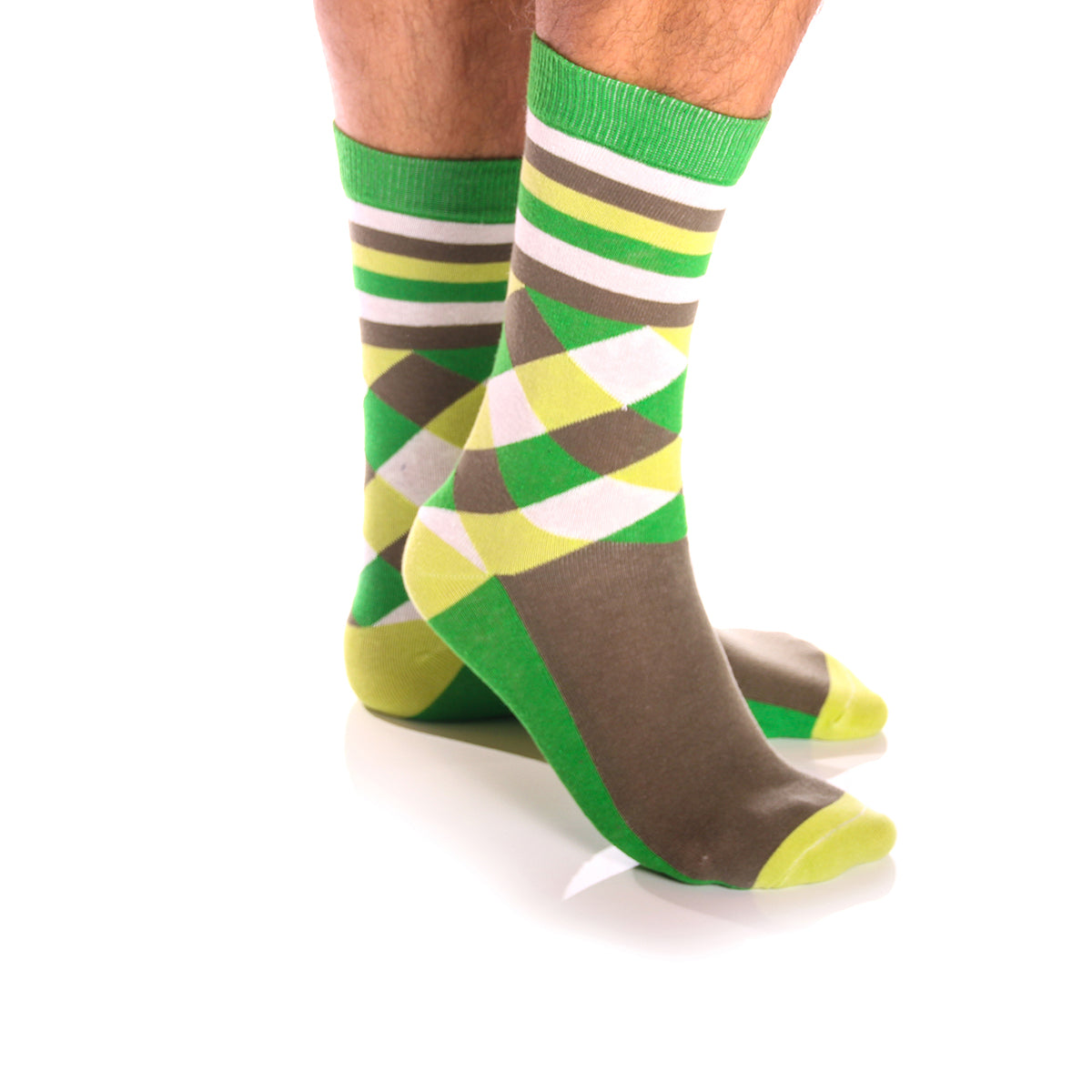 Men's Colorful Green Grey & White Socks - Amedeo Exclusive