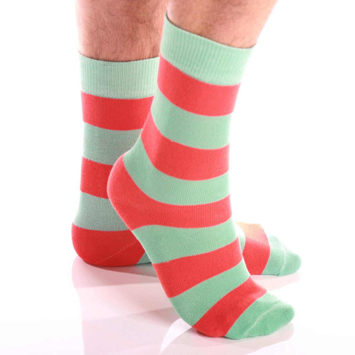 Men's Colorful Light Green & Orange Thick Lines Socks - Amedeo Exclusive