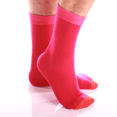 Men's Colorful Solid Pink with Orange Socks - Amedeo Exclusive