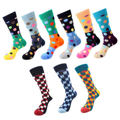 Men's Multicolor Big Dots & Rectangle Pattern 9pk Assorted Bundle Colorful Socks - Amedeo Exclusive