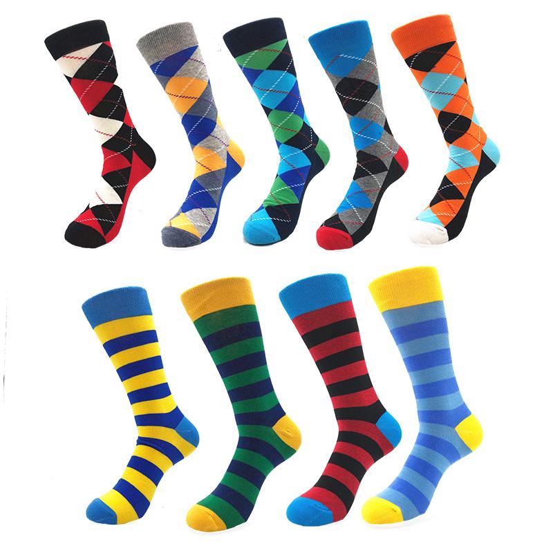 Men's Multicolor Shapes Pattern 9pk Assorted Bundle Colorful Socks - Amedeo Exclusive