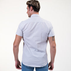 Light Grey/Whitish Mens Short Sleeve Button up Shirts - Tailored Slim Fit Cotton Dress Shirts
