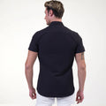 Black and Gold Mens Short Sleeve Button up Shirts - Tailored Slim Fit Cotton Dress Shirts