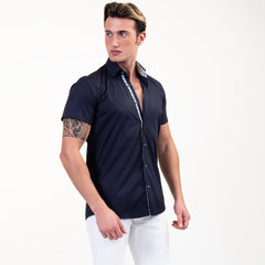 Solid Black Mens Short Sleeve Button up Shirts - Tailored Slim Fit Cotton Dress Shirts