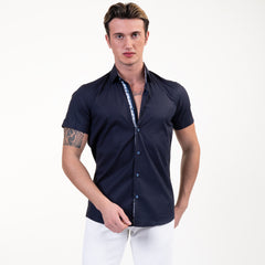 Solid Black Mens Short Sleeve Button up Shirts - Tailored Slim Fit Cotton Dress Shirts