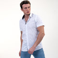 White Blue Dots Mens Short Sleeve Button up Shirts - Tailored Slim Fit Cotton Dress Shirts