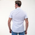 White Blue Dots Mens Short Sleeve Button up Shirts - Tailored Slim Fit Cotton Dress Shirts