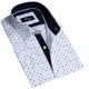 White Blue Dots Mens Short Sleeve Button up Shirts - Tailored Slim Fit Cotton Dress Shirts