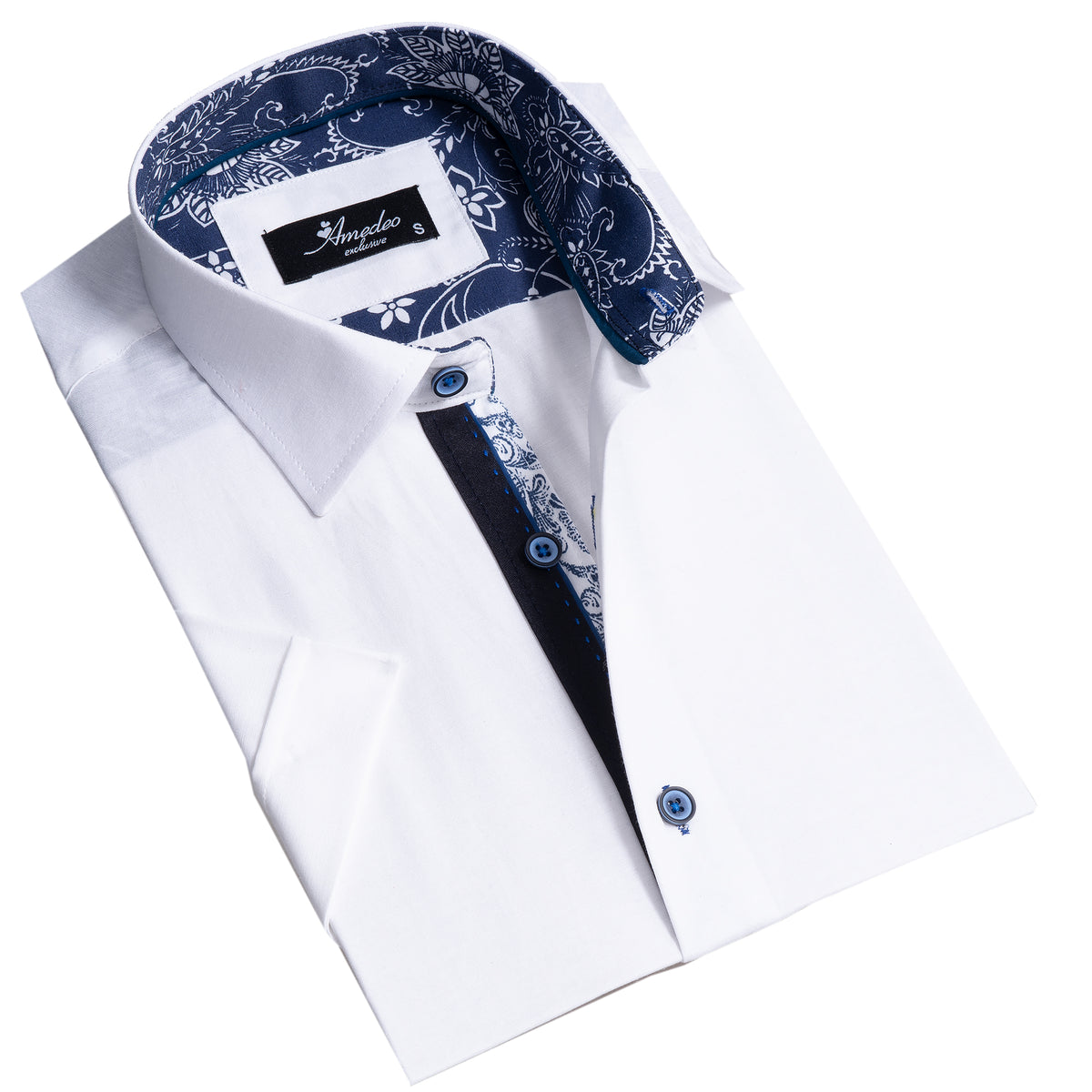 Solid White Mens Short Sleeve Button up Shirts - Tailored Slim Fit Cotton Dress Shirts
