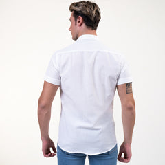 Solid White Mens Short Sleeve Button up Shirts - Tailored Slim Fit Cotton Dress Shirts