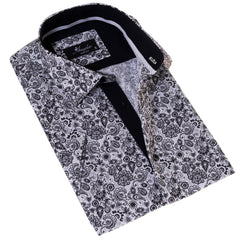 Black & White Paisley  Short Sleeve Button up Shirts - Tailored Slim Fit Cotton Dress Shirts