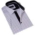 White with Black Printed Paisley  Short Sleeve Button up Shirts - Tailored Slim Fit Cotton Dress Shirts