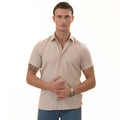 Beige inside different Paisley  Short Sleeve Button up Shirts - Tailored Slim Fit Cotton Dress Shirts