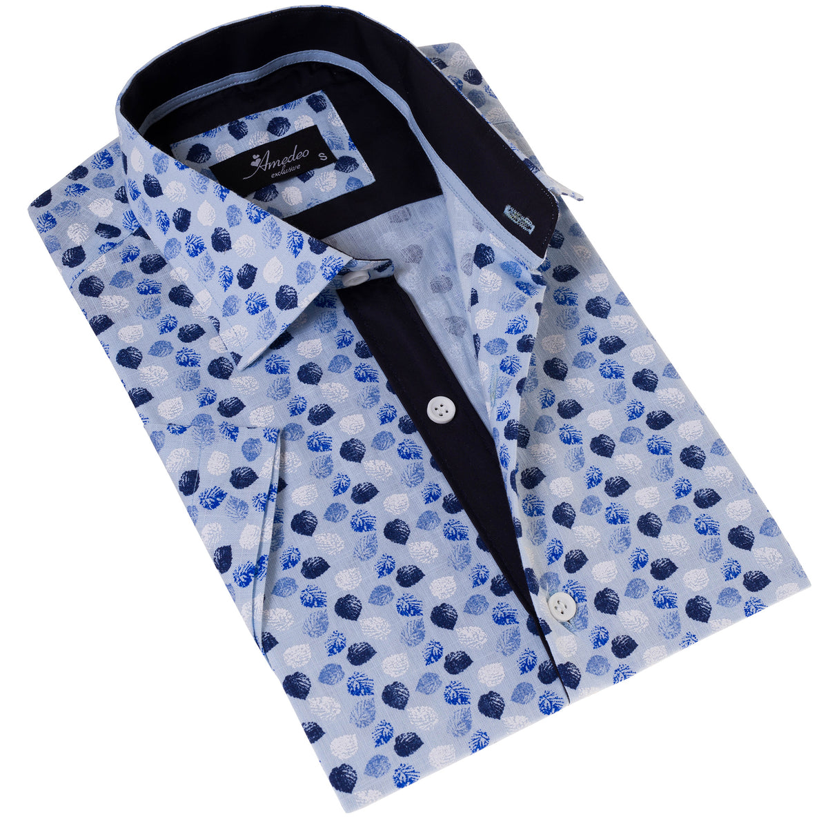 Blue Paisley Mens Short Sleeve Button up Shirts - Tailored Slim Fit –  Amedeo Exclusive