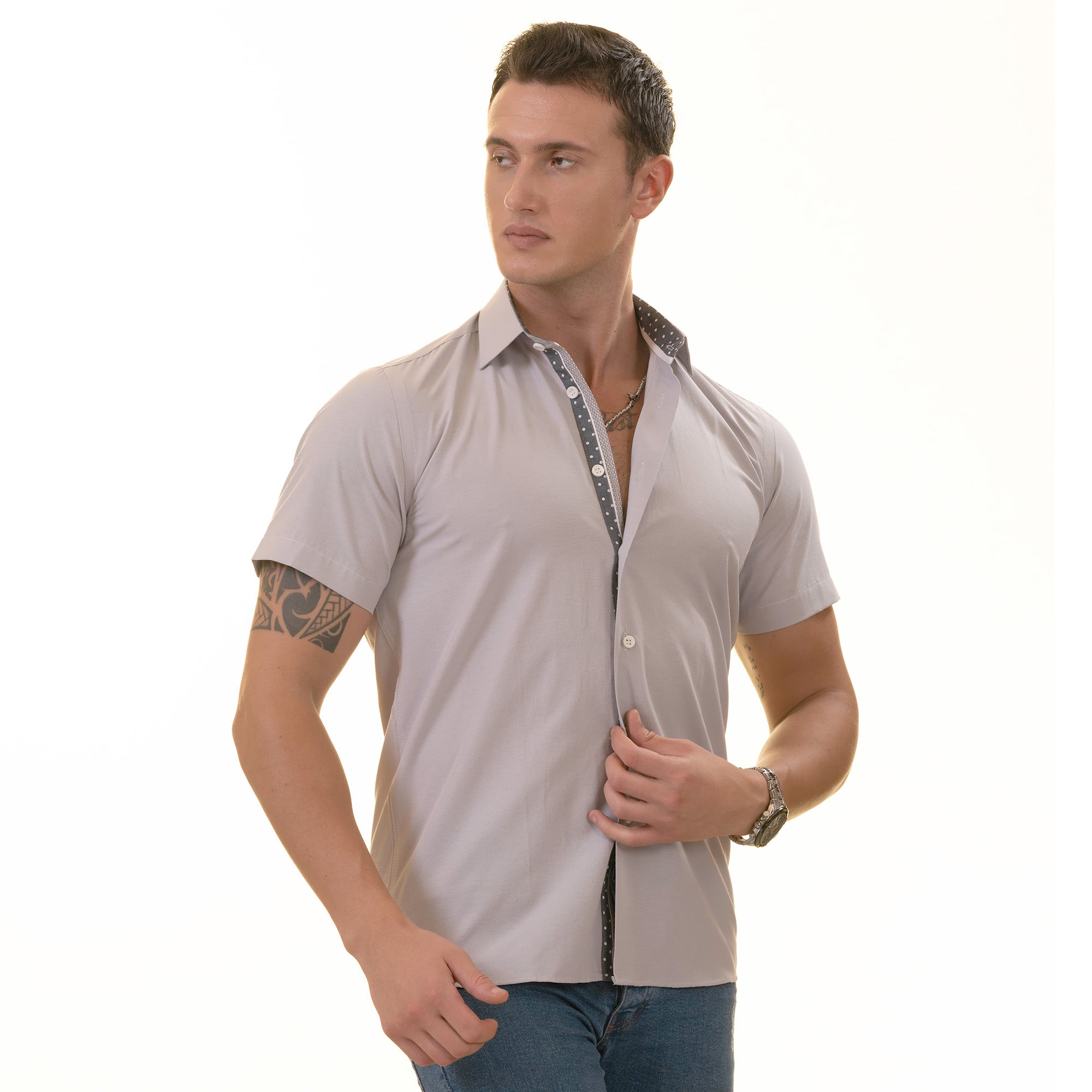 Light Purple Button Up Shirt | Short Sleeves Shirt - Tailored Slim Fit Cotton Dress Shirts