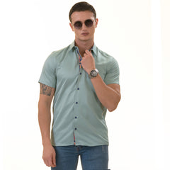 Green inside Purple Paisley Short Sleeve Button up Shirts - Tailored Slim Fit Cotton Dress Shirts
