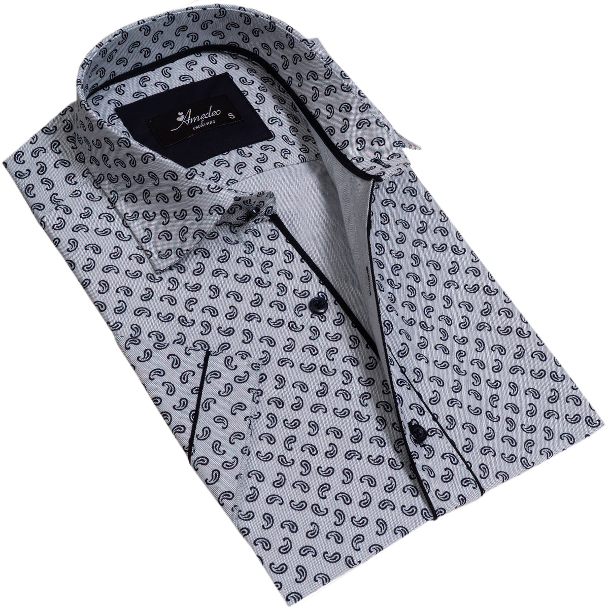 Grey Mens Short Sleeve Button up Shirts - Tailored Slim Fit Cotton Dress Shirts