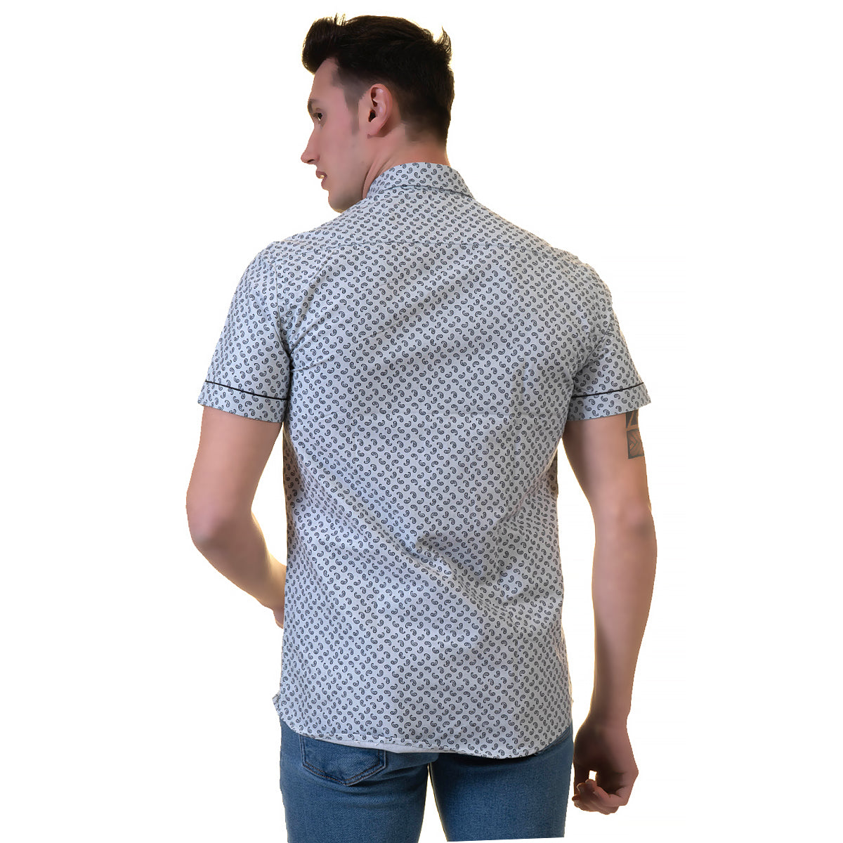 Grey Mens Short Sleeve Button up Shirts - Tailored Slim Fit Cotton Dress Shirts