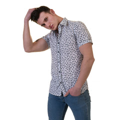 Black Dots Mens Short Sleeve Button up Shirts - Tailored Slim Fit Cotton Dress Shirts
