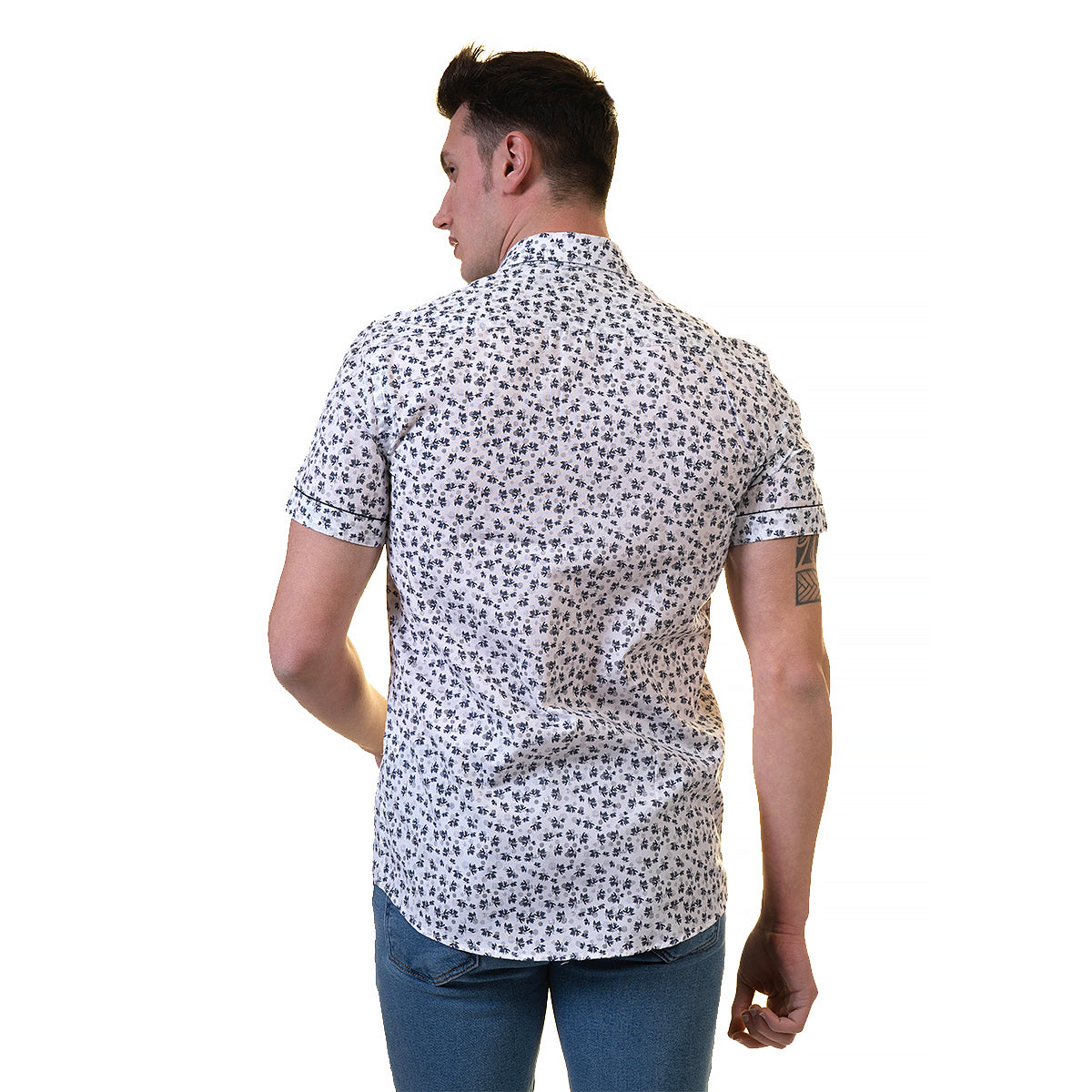 Black Dots Mens Short Sleeve Button up Shirts - Tailored Slim Fit Cotton Dress Shirts