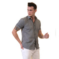 Black and White Mens Short Sleeve Button up Shirts - Tailored Slim Fit Cotton Dress Shirts