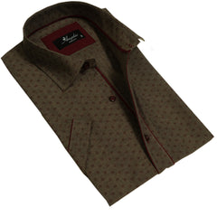 Brown Mens Short Sleeve Button up Shirts - Tailored Slim Fit Cotton Dress Shirts