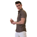 Brown Mens Short Sleeve Button up Shirts - Tailored Slim Fit Cotton Dress Shirts