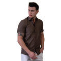 Brown Mens Short Sleeve Button up Shirts - Tailored Slim Fit Cotton Dress Shirts