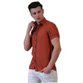 Orange / Reddish Mens Short Sleeve Button up Shirts - Tailored Slim Fit Cotton Dress Shirts