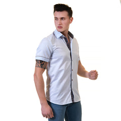 Light Blue Mens Short Sleeve Button up Shirts - Tailored Slim Fit Cotton Dress Shirts