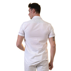 White Mens Short Sleeve Button up Shirts - Tailored Slim Fit Cotton Dress Shirts