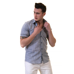 Mens Short Sleeve Button up Shirts - Tailored Slim Fit Cotton Dress Shirts