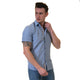 Blue Mens Short Sleeve Button up Shirts - Tailored Slim Fit Cotton French Cuff Shirts