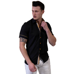 Jet Black Mens Short Sleeve Button up Shirts - Tailored Slim Fit Cotton Dress Shirts