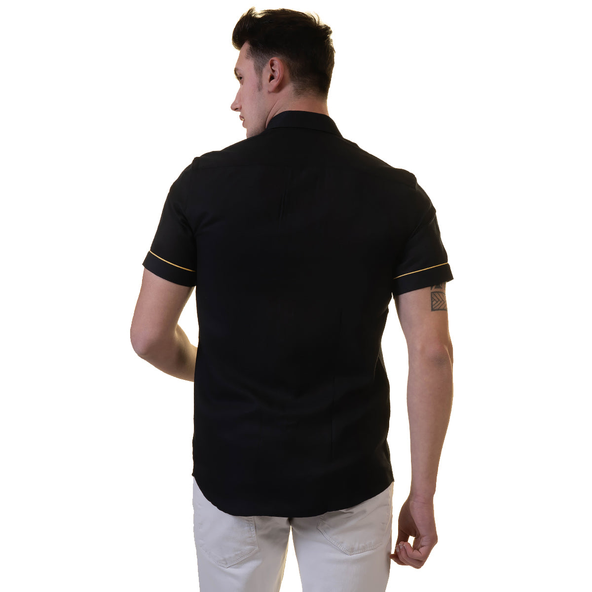 Jet Black Mens Short Sleeve Button up Shirts - Tailored Slim Fit Cotton Dress Shirts