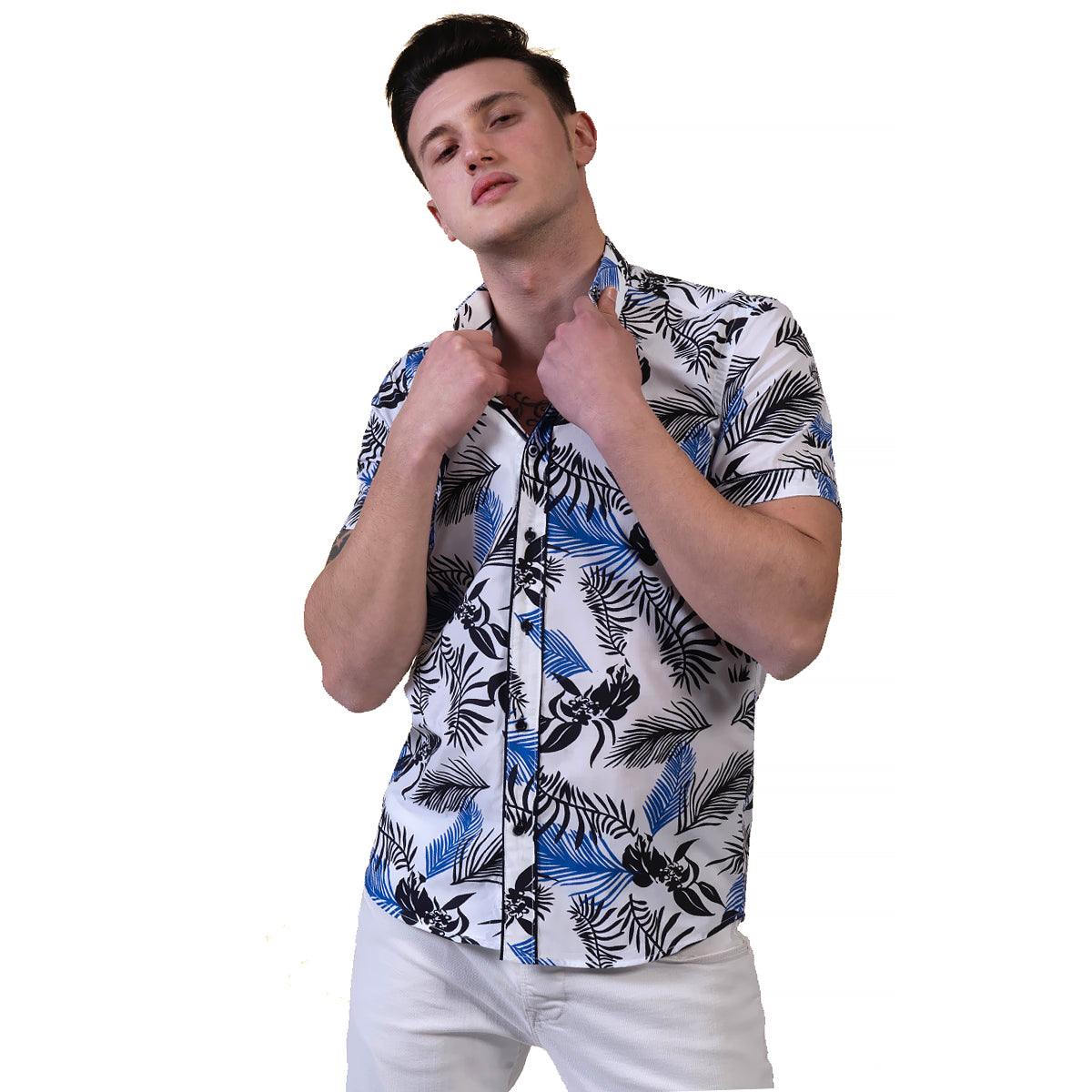 Multicolor Floral Mens Short Sleeve Button up Shirts - Tailored Slim Fit Cotton Dress Shirts