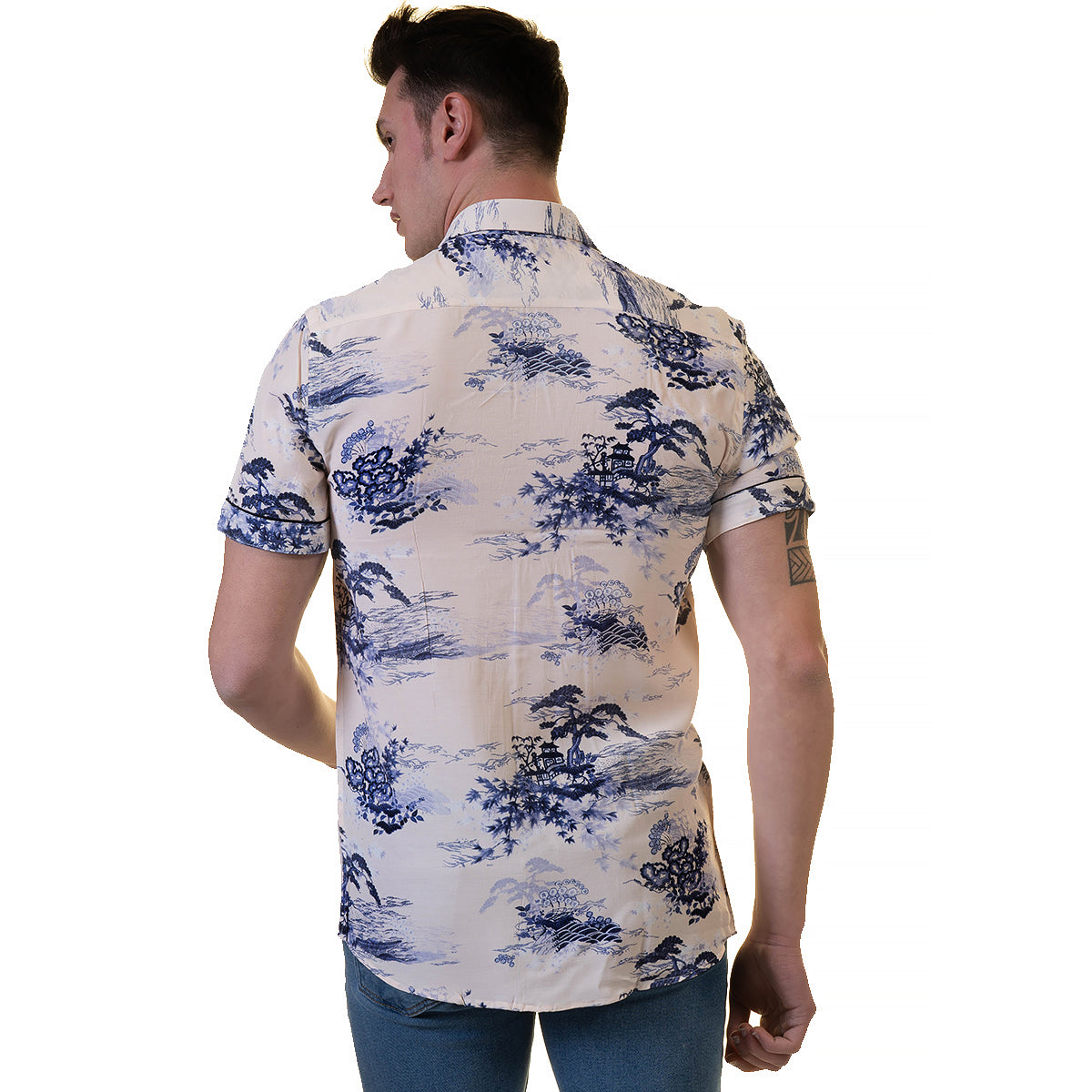 Floral Mens Short Sleeve Button up Shirts - Tailored Slim Fit Cotton Dress Shirts