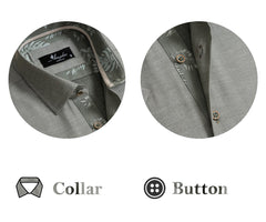 European Tailored Slim Fit Soft Cotton Men's Dark Silver Short Sleeve Button Up Shirt - Amedeo Exclusive