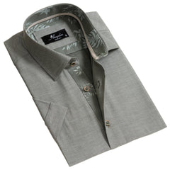European Tailored Slim Fit Soft Cotton Men's Dark Silver Short Sleeve Button Up Shirt - Amedeo Exclusive