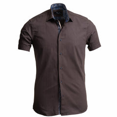 European Tailored Slim Fit Soft Cotton Men's Brown Short Sleeve Button Up Shirt - Amedeo Exclusive
